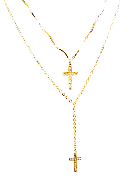 18k Gold Double Layer cross chain