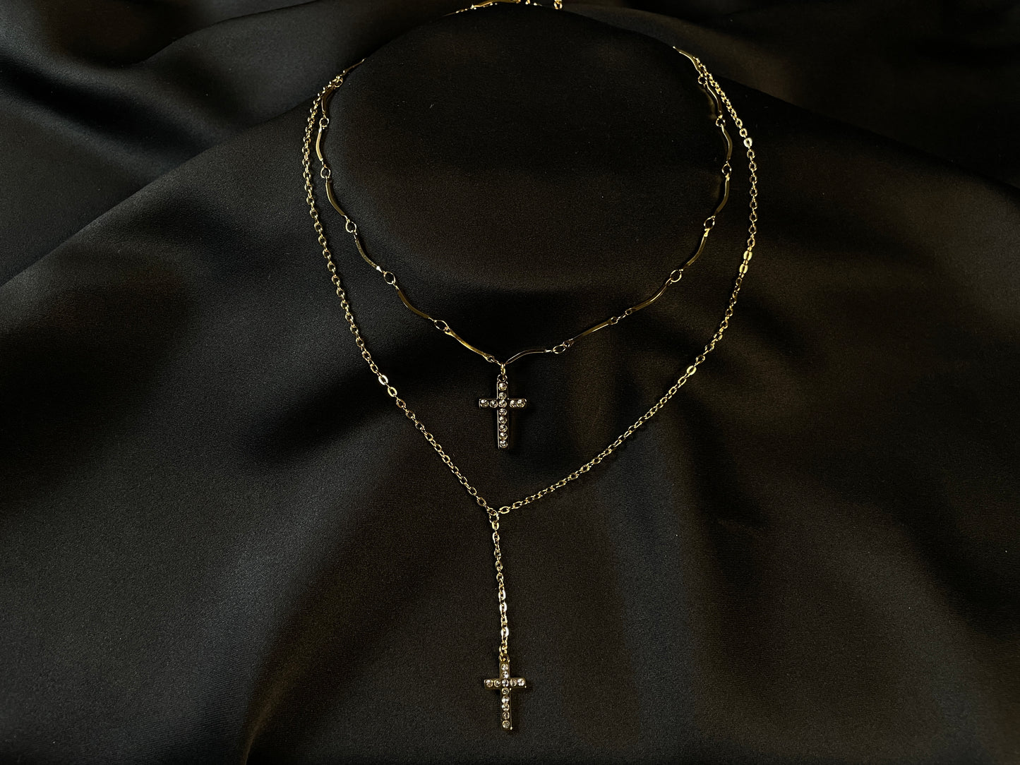 18k Gold Double Layer cross chain